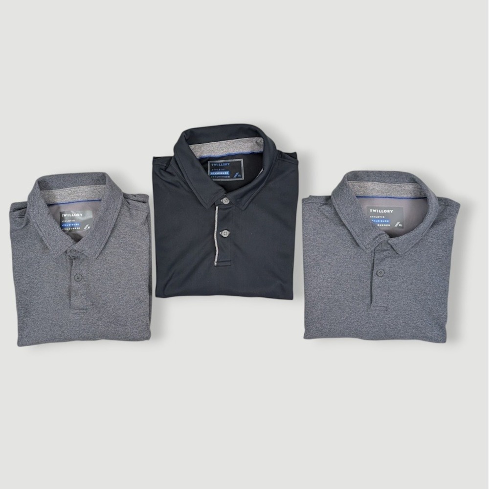 Lot of 3 Twillory Performance Polo Shirts Mens XL Gray Blue Athleisure Casual